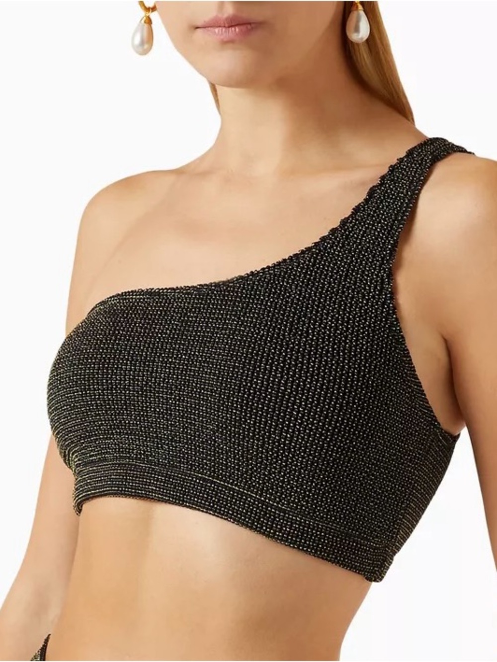 Good American One-Shoulder Black Textured Bikini XS/S
